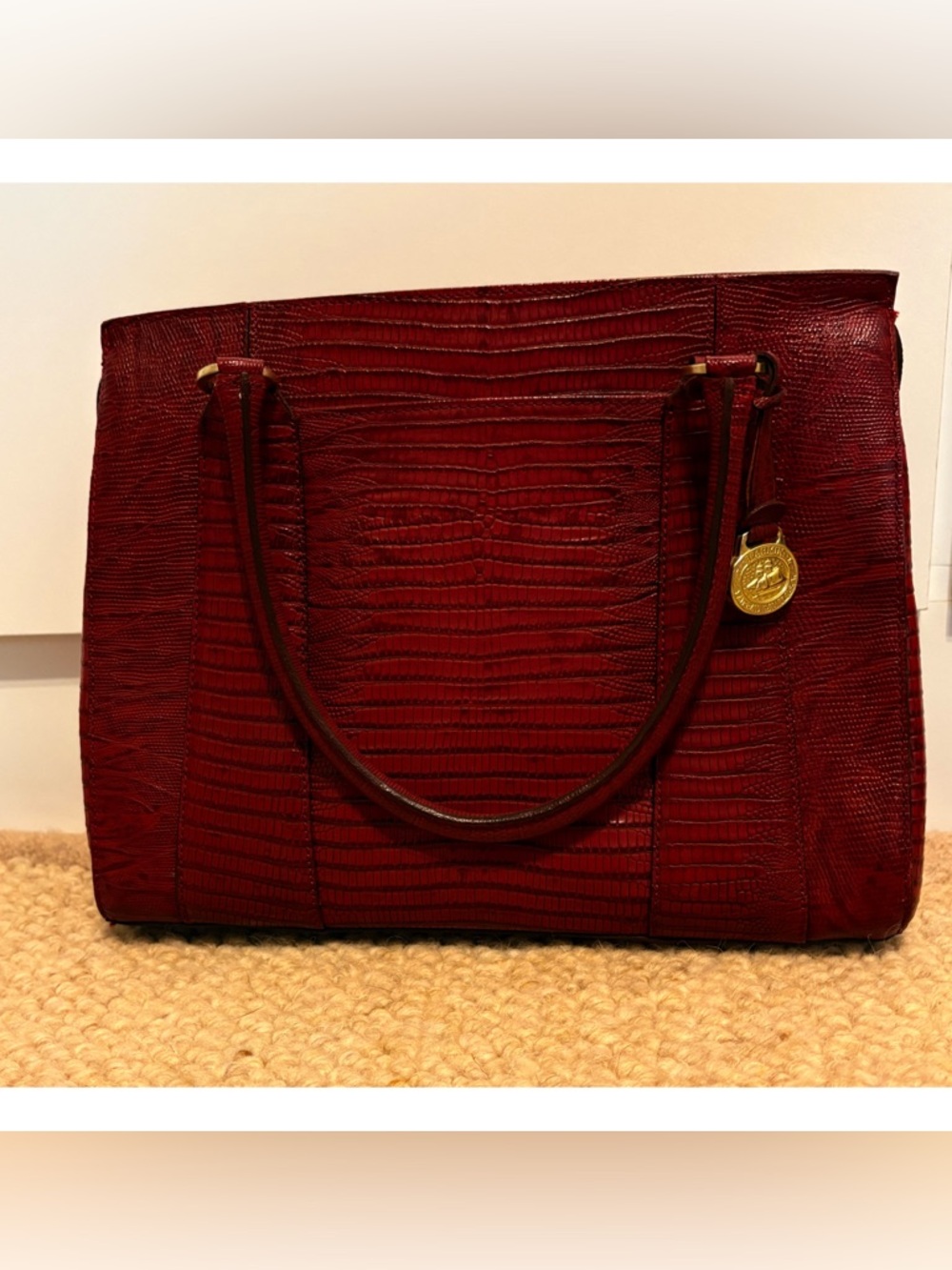 Brahmin Cordovan Leather Lizard Embossed Satchel with Crossbody